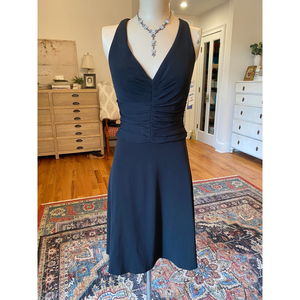 Dusk Collection by Sheila Yen Black Ruched V-Neck Criss-Cross Back Dress Size 2
